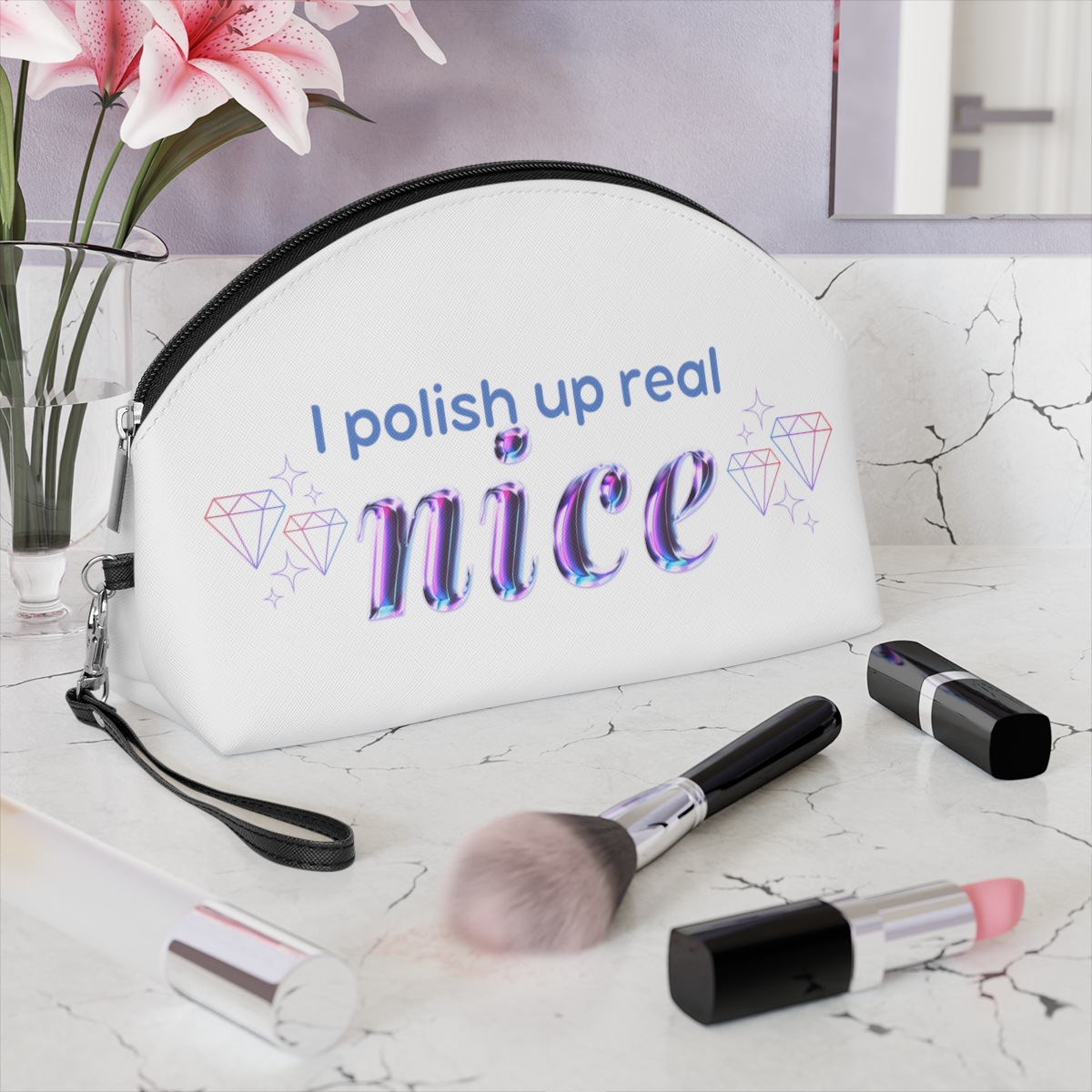 Trousse de maquillage polyvalente d'extérieur à motif frais et simple, sac à main pour femme, sac de rangement pour rouge à lèvres personnalisé_voghion.com