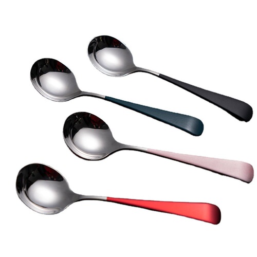 New trendy Korean-style tableware spoon, stainless steel round head gold-plated coffee spoon, dessert stirring spoon, factory wholesale