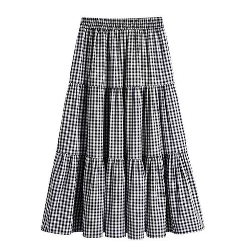 2025 Grid-Styled Long Dress for Women, Summer High-Waist Large-Breasted Umbrella Skirt A-Line Slimming Retro Checkered Semi-Costume Dress