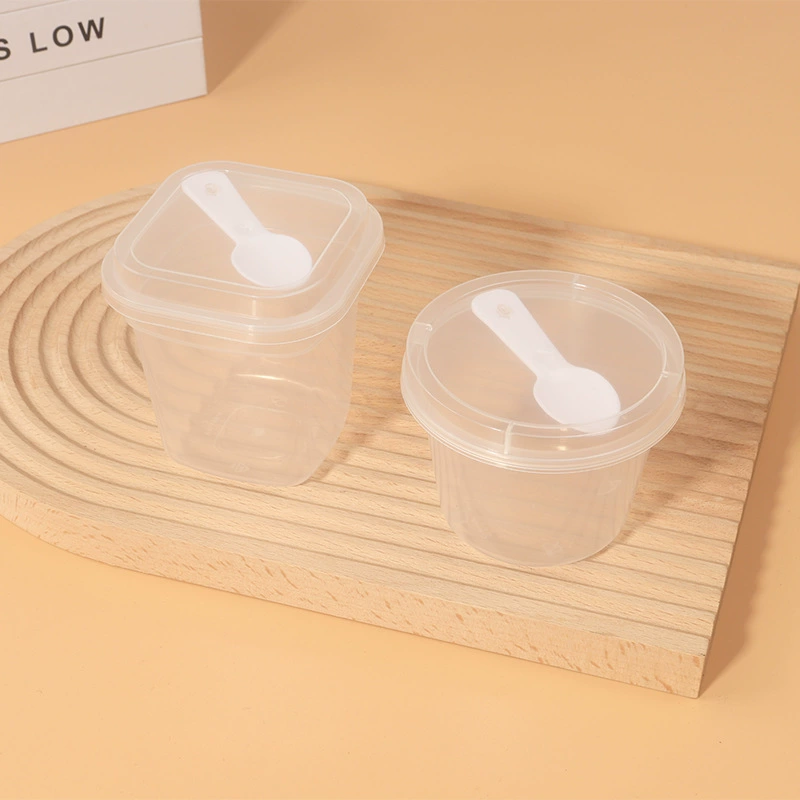 Оптовая упаковочная коробка чашка для пудинга Двойная кожа молоко одноразовое желе кокосовый йогурт с крышкой Ложка мусс десерт пластиковая коробка