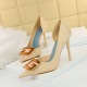 6168-2 in Europe and the sexy nightclub show thin fine with high heels shallow pointed mouth side hollow square buckle single shoe heels