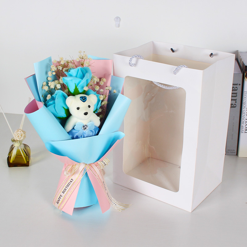 蓝玫小熊+橱窗花束