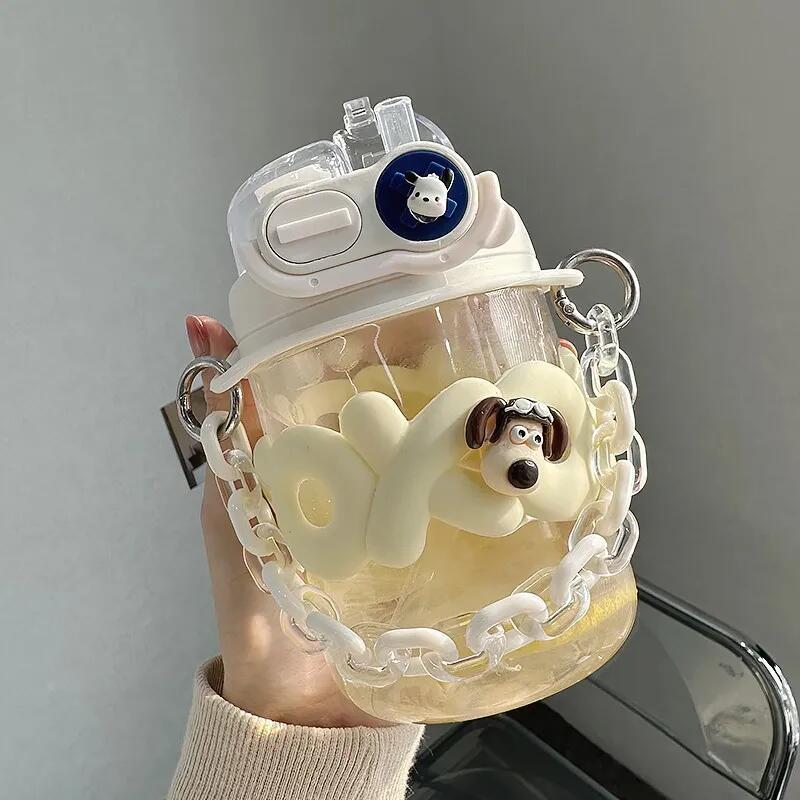 2024新款塑料杯子水杯女可爱双饮口咖啡杯ins吸管随手杯学生夏天
