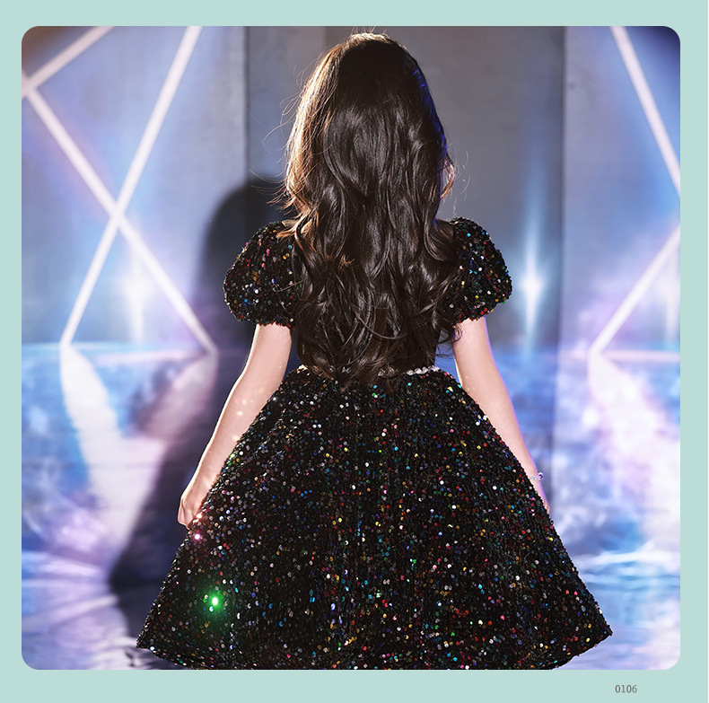 Schwarzes Abendkleid Mädchen High-End-Prinzessin Kleid Kinder Rezitation Host Violine Klavier spielen Tisch kostüm – Detail 12