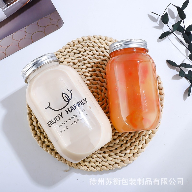Taza de té de leche de 500ml desechable taza de té de grasa con tapa de embalaje de bebidas botellas de plástico taza de bebida roja en línea