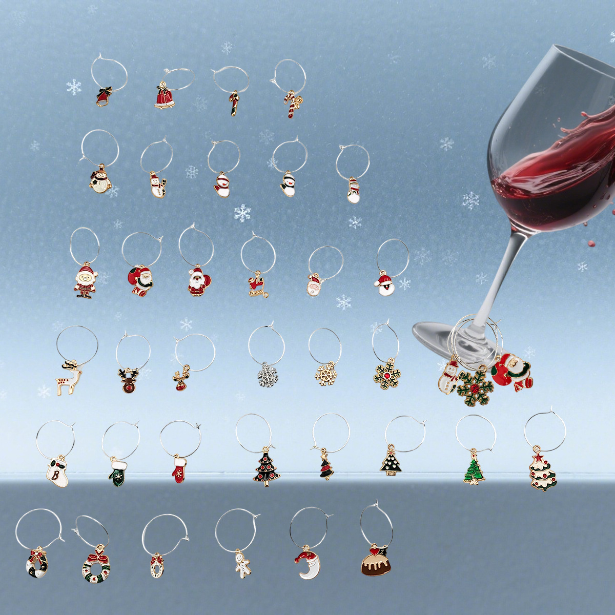 新款酒杯环 圣诞节酒杯识别器 圣诞复古美式高脚杯标记环礼品挂件