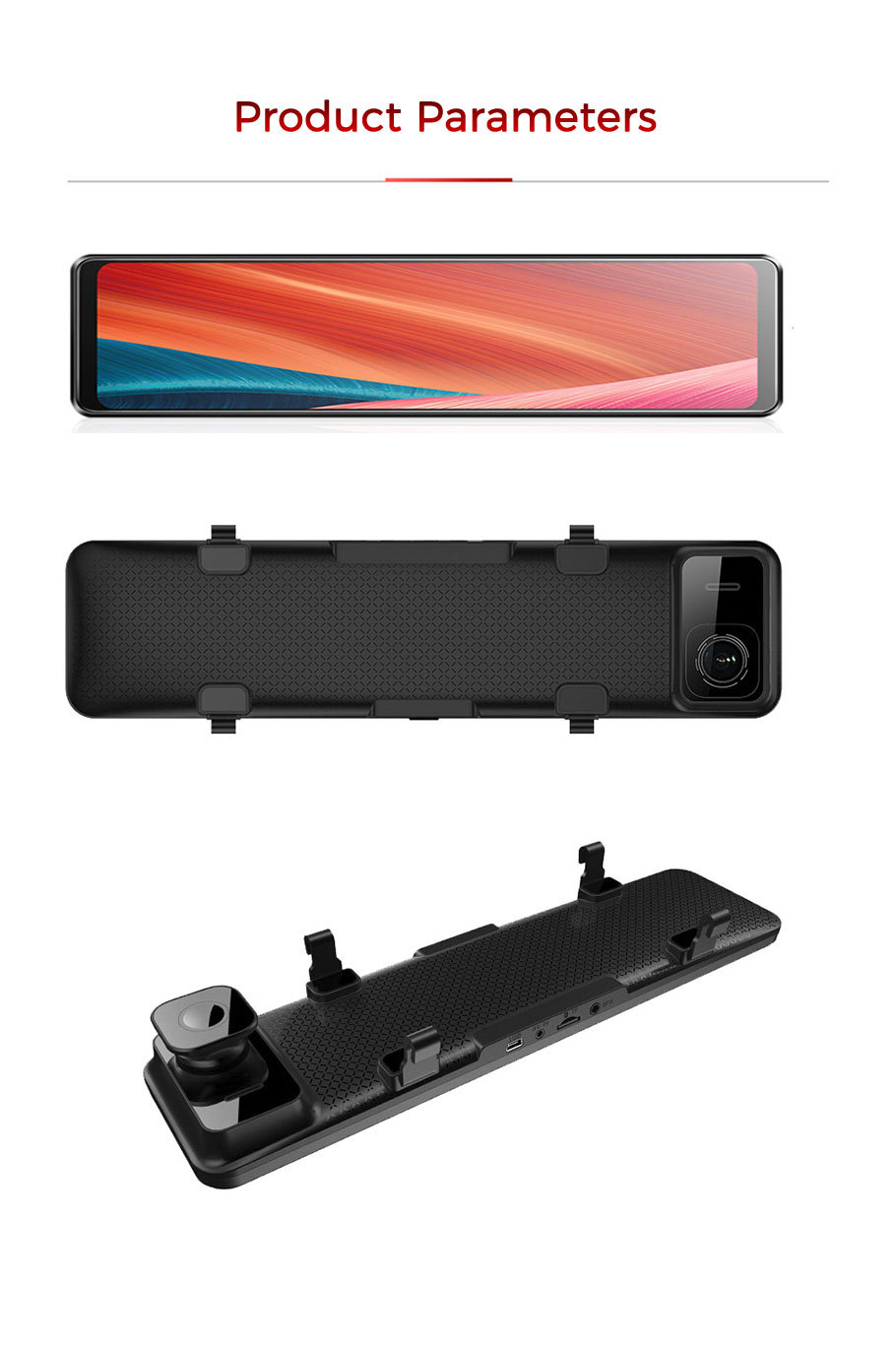 Cross-border 12-inch 4K +1080P front and rear double recording rearview mirror driving recorder with WiFi dash cam