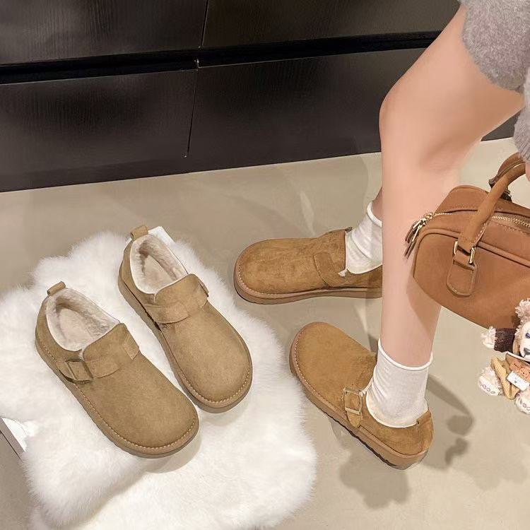 勃肯鞋女加绒加厚保暖平底雪地靴2025新款冬季乐福鞋博肯豆豆棉鞋