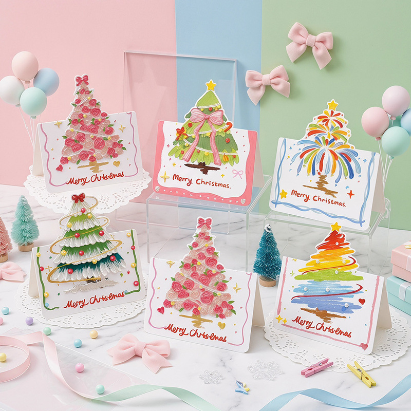 Three-Dimensional Oil Painting Style Christmas Tree Greeting Card 2026 New Model Christmas Atmosphere Gift Blessing Message Small Card Hand-Painted