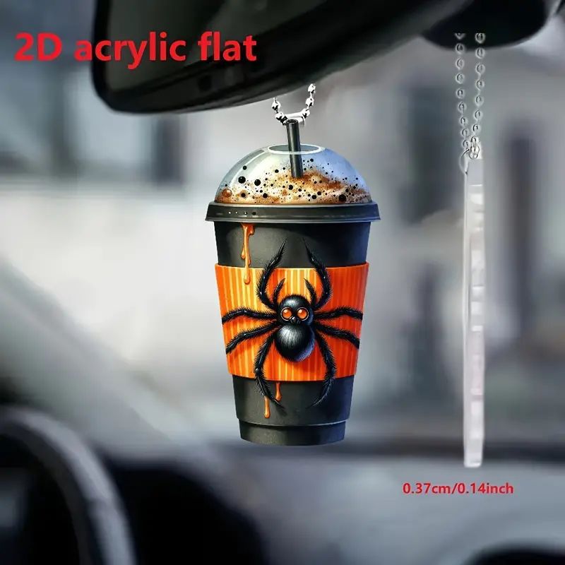 Halloween calabaza araña taza de agua colgante acrílico plano transfronterizo automóvil retrovisor interior colgante decoración del hogar