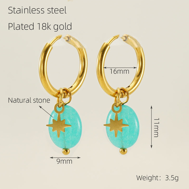 9g Weight Stainless Steel Ear Needle Material Gold Plated Plating Material 1 Pair Simple Style Star Water Droplets Plating Stainless Steel Gold Plated Drop Earrings