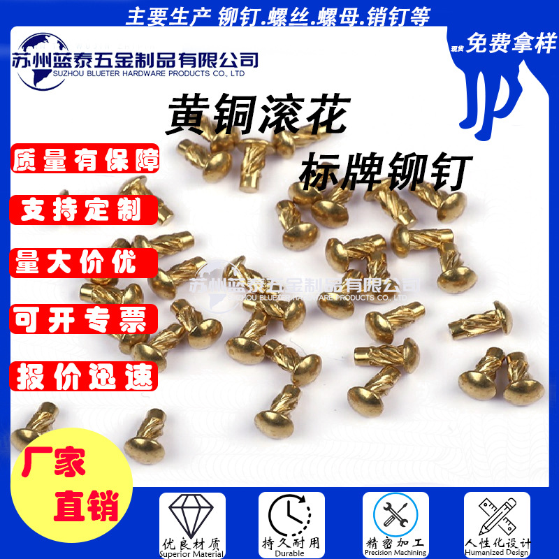 黄铜标牌铆钉 铭牌铆钉 半圆头实心黄铜铆钉 Q542螺旋铆钉 GB865