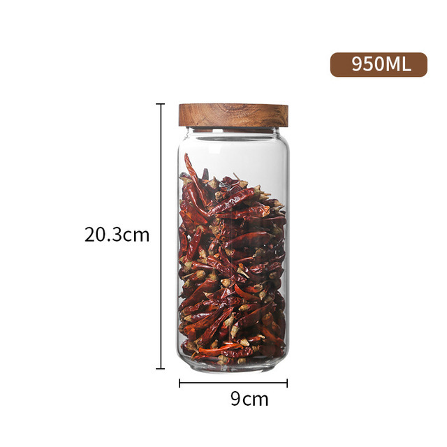 Fabricante mayorista Acacia cubierta de madera de cocina refrigerio almacenamiento de granos a prueba de humedad tanque de almacenamiento de alta borosilicina de vidrio sellado