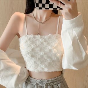 Lace Camisole for Women with Beautiful Back and Breast Pads, Short Tube Top with Anti-Exposure Wrapped Chest Bottoming Intimates for Summer