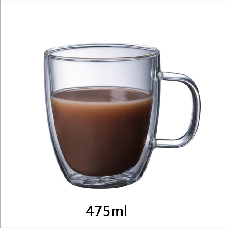 Taza de leche de doble capa de vidrio borosilicato con mango taza de café de vidrio de doble capa taza de café para cafetería taza de agua taza de té de leche