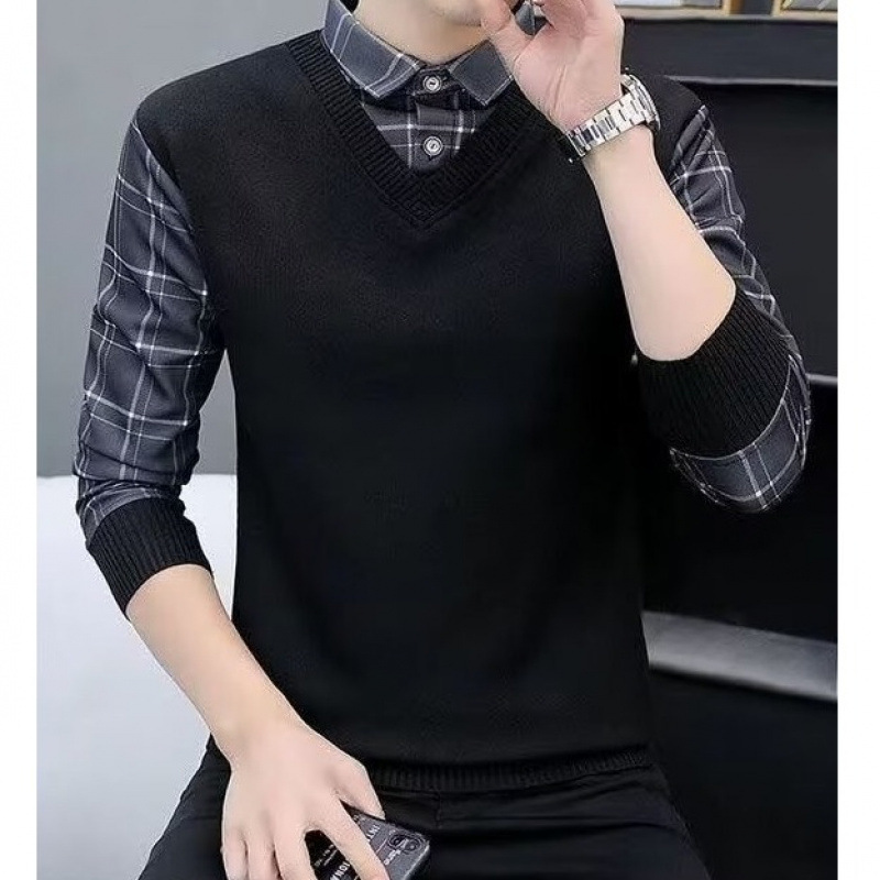 ForMen Lazy Japanese Style Square Trendy New Pullover Brand Shirt Collar Long Sleeve Casual Two-Piece Sweatshirt For Men_voghion.com