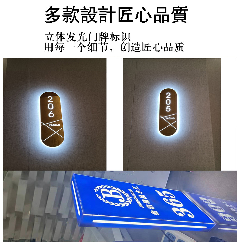 创意酒店亚克力发光门牌办公室带灯门牌号公寓别墅金属镂空标识牌-阿里巴巴