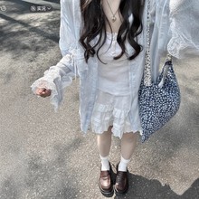 韩系高级感蕾丝拼接防晒衬衫外套女夏季薄款宽松休闲衬衣外搭上衣