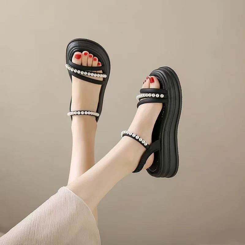 Сандалии для женской летней верхней одежды, изысканная толстая подошва, новая летняя повседневность, не утомляющие ноги, мягкая подошва, сандалии в сказочном стиле с юбками.