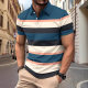 2025 Amazon New Cross-border Men's Casual Polo Shirt V-neck Button Business Stripe All-match T-shirt Top