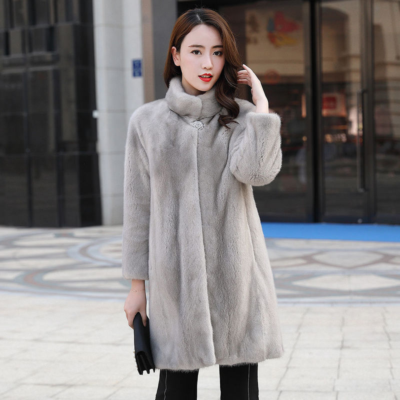 Imitation Mink Fur Coat Women's Imitation Fur Coat New Imitation Mink Velvet Mid-length Collar Haining Imitation Fur Coat
