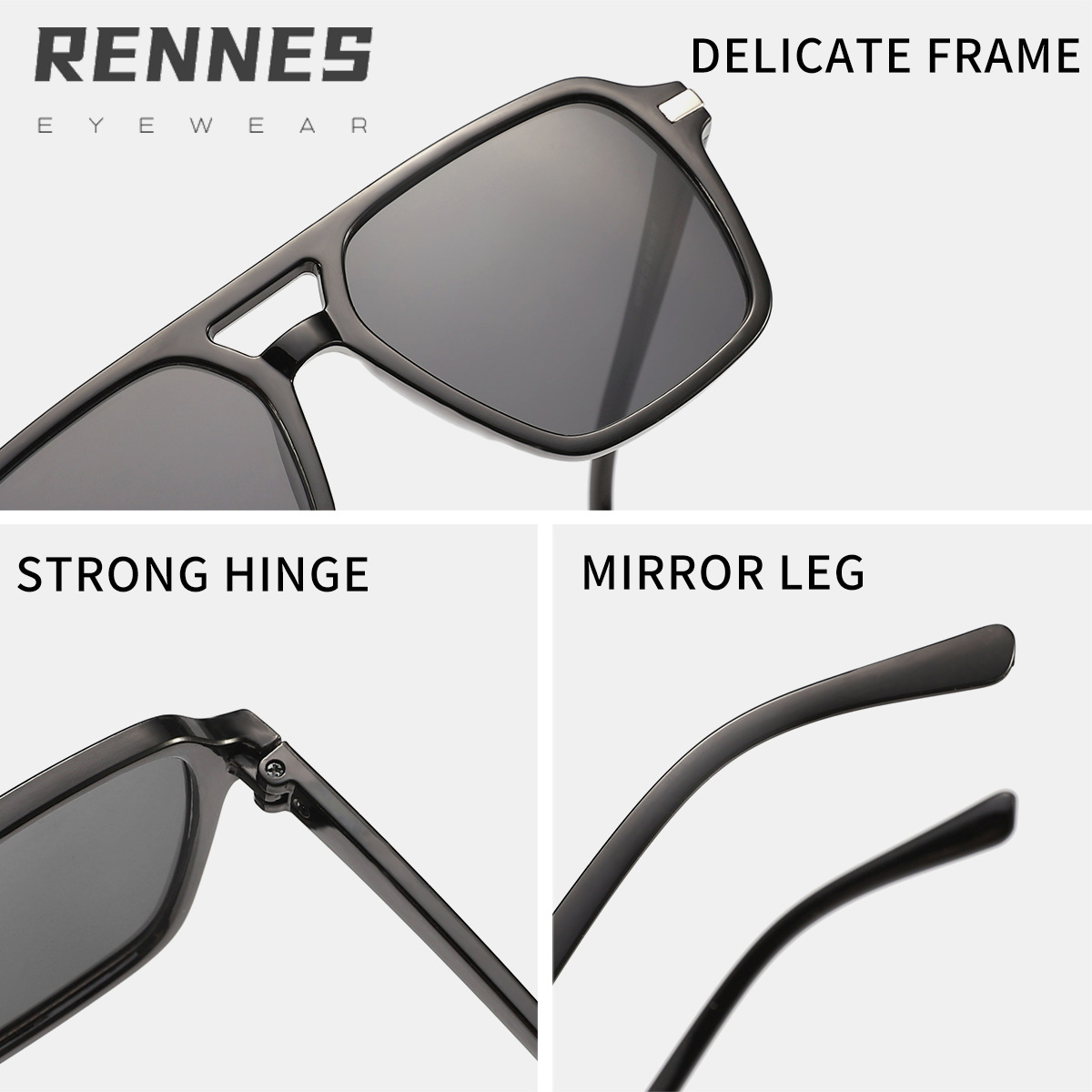 2024 nuevas gafas de sol piloto de marco cuadrado de doble viga europeas y americanas para hombres, gafas de sol ligeras de conducción al aire libre con protección UV