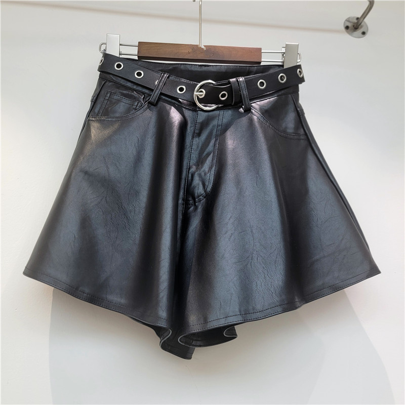 Pantalones Cortos de Cuero PU de Pierna Ancha para Otoño e Invierno