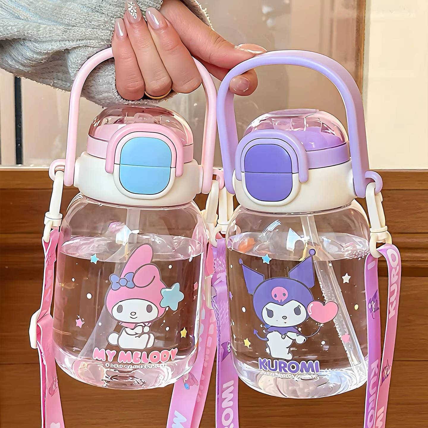 Sanrio para niños tazas de agua para la escuela, tazas de alto valor facial para niñas, tazas de paja para bebidas directas, tazas de doble bebida, tritan