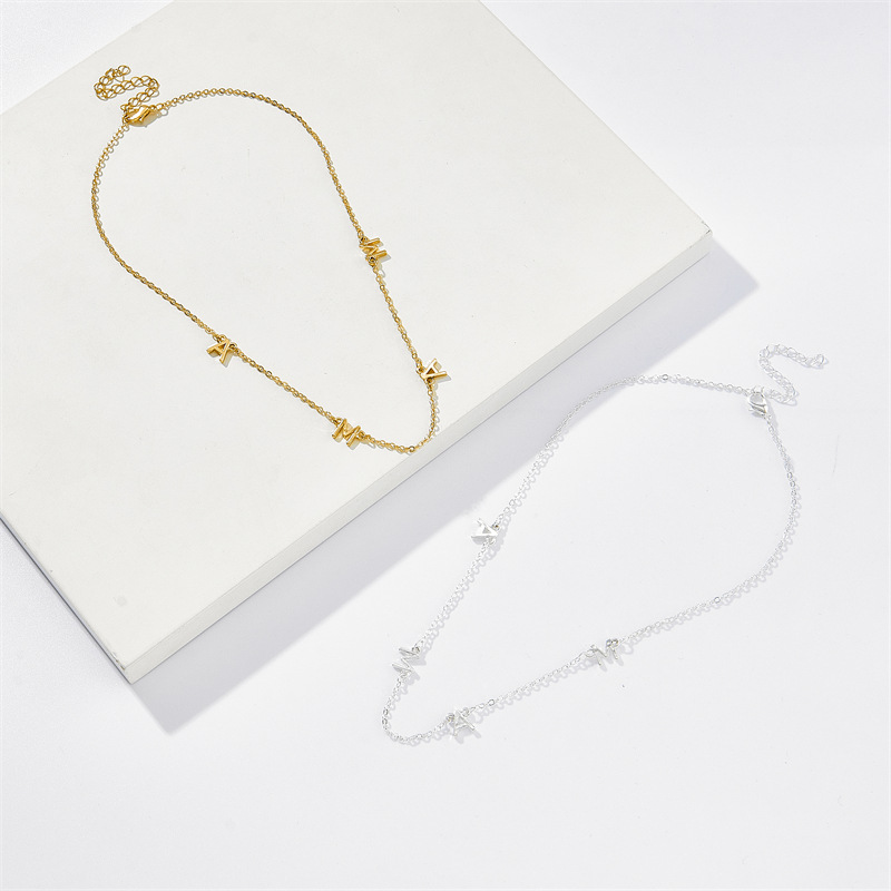 Copper Plated 14 Real Gold Letter Pendant Simple Clavicle Chain