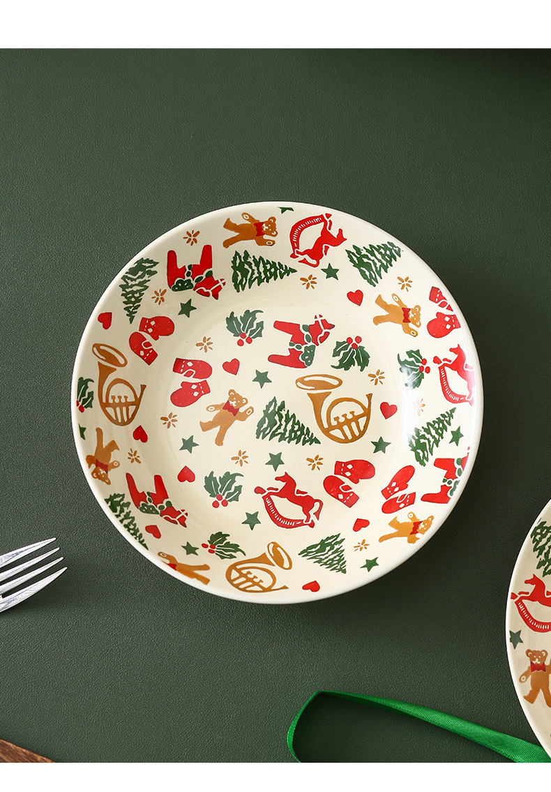 Christmas Festival Flower Pattern Vacation Style Christmas Vacation Flower Porcelain Dinner Plate 1 Piece