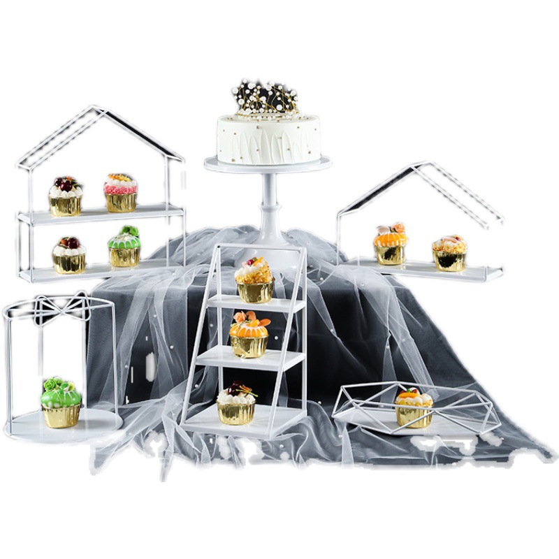Estilo europeo blanco postre Mesa decoración pastel de boda bandeja soporte de exhibición té de la tarde Merienda stand comida fría té mesa de descanso image 6