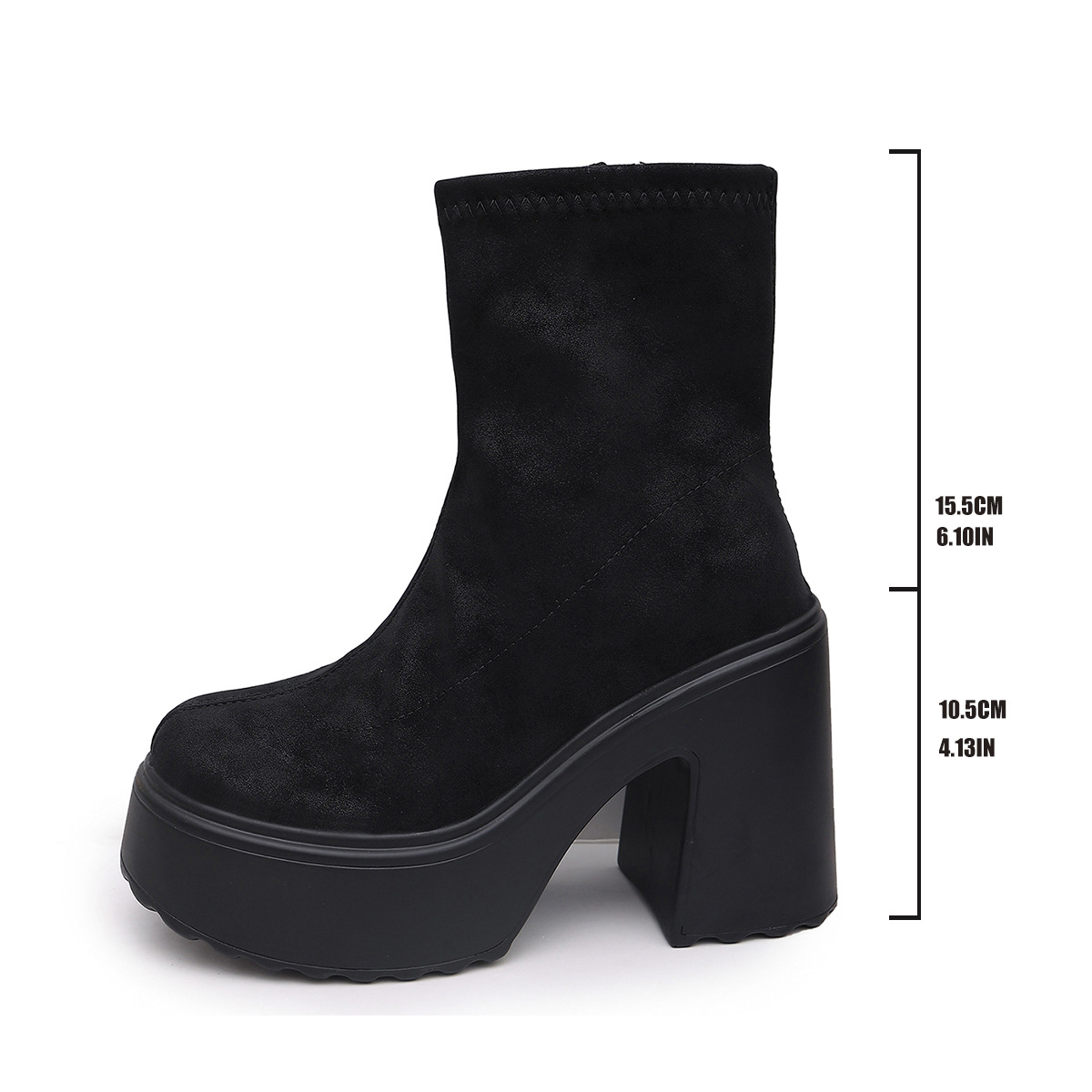 Botines con Cierre Lateral y Tacón Ancho para Mujer Talla Grande de Terciopelo Antideslizante image 4