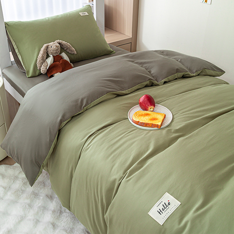 Cama de dormitorio de un solo estudiante de algodón de tres piezas, funda de edredón de algodón simple, sábana, sábana, ropa de cama de cuatro piezas
