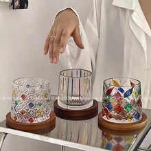 意大利设计师手绘玻璃杯子会折射彩虹光泽彩绘水杯威士忌杯果汁杯