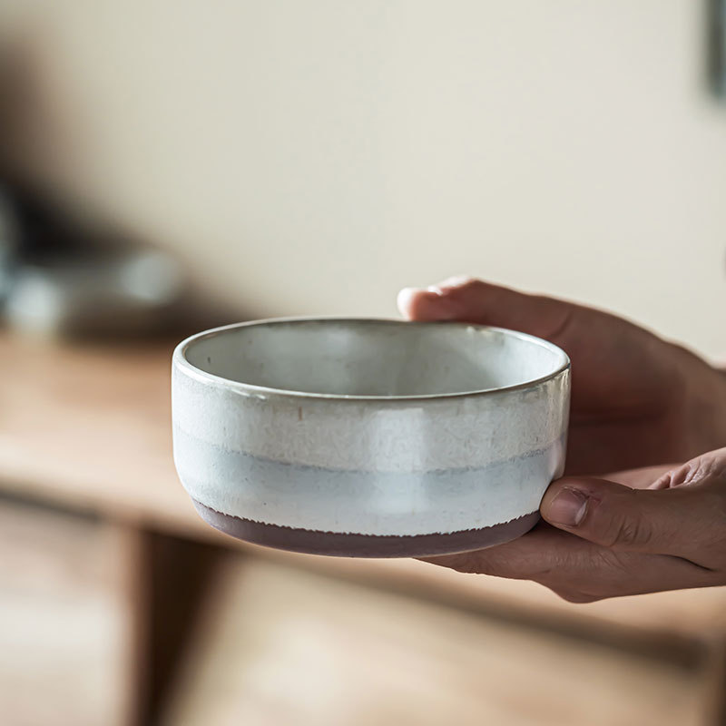 Tazón de desayuno redondo de alto valor visual estilo retro japonés bol de postre bol de arroz cerámico de empalme retro bol de gachas de bebida doméstica