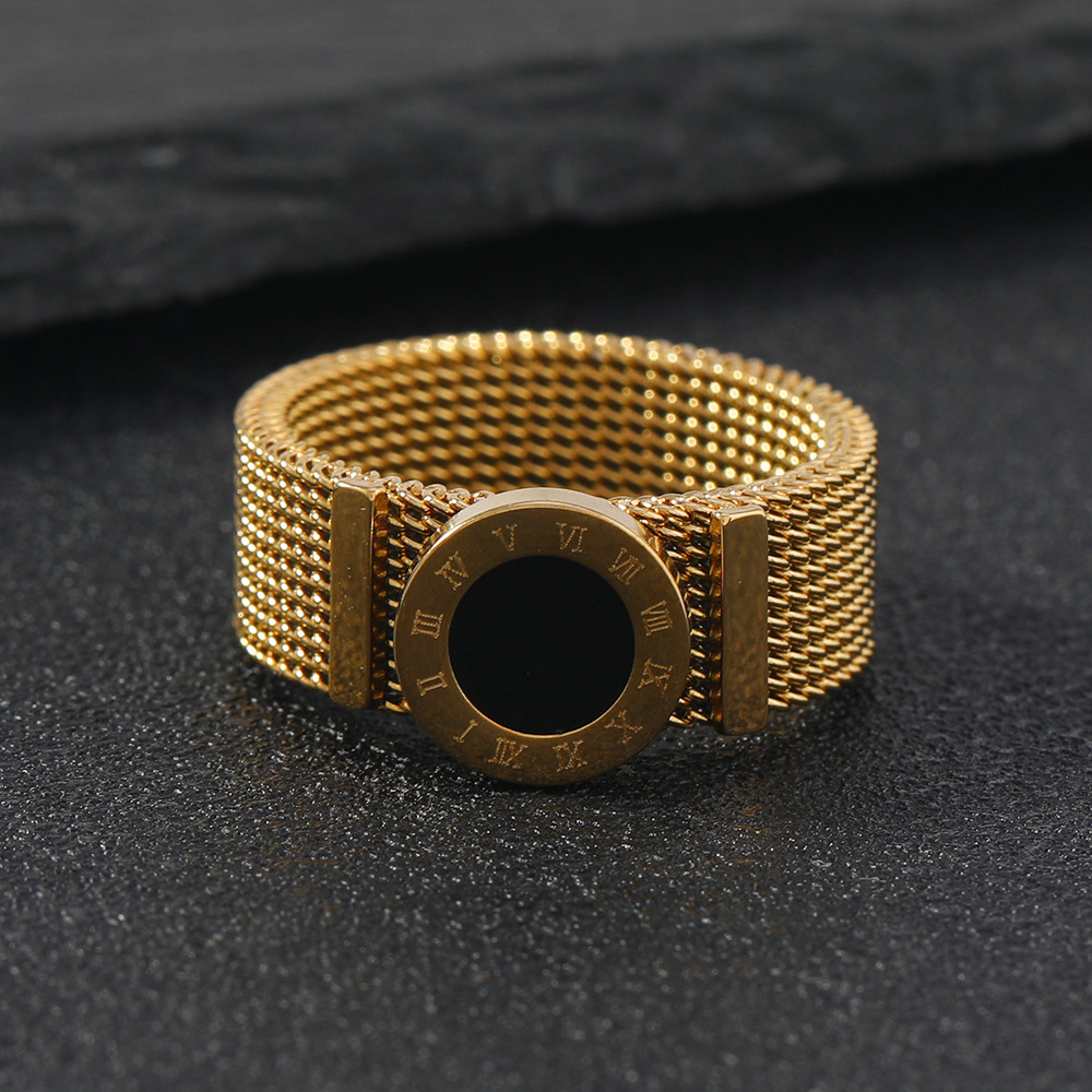 Holiday, Party Occasion Titanium Steel Material Circle, Letter, Grid, Roman Numeral, Horse Pattern Couple Men's Hip-Hop Rings Circle Letter Grid Titanium Steel Punk Rings