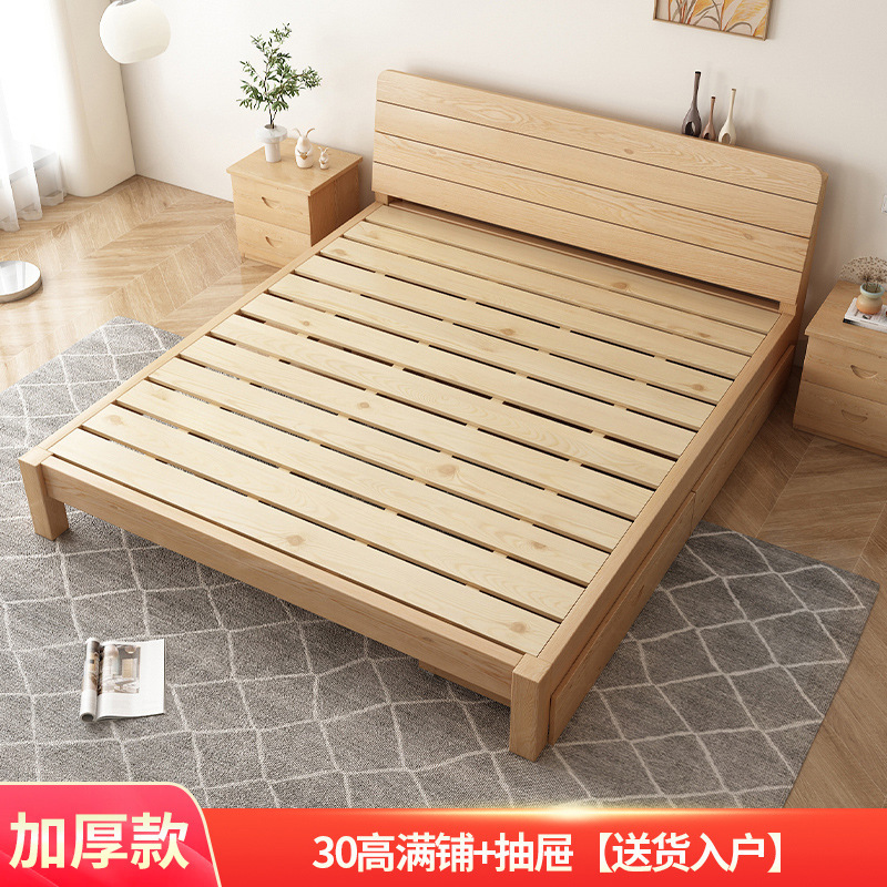 実木ベッド1.5メートル現代シンプルツインベッド1.8メートル家庭用硬板ベッド1.2m賃貸ベッドフレームシングル1m|undefined
