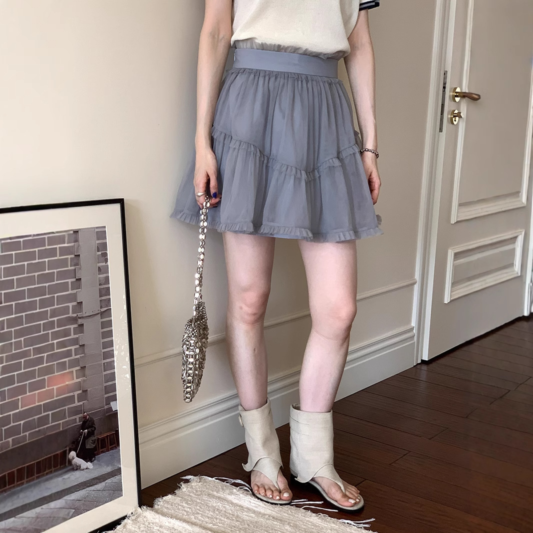 Weisong Versatile Mesh Puffy Cake Short Skirt for Women Summer 2026 New Korean Style High-Waisted Slimming A-Line Skirt