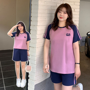Plus Size Women's Clothing 2025 Summer New Fat mm 100kg Sports and Casual Short-Sleeved Suit Loose Shorts Two-Piece Set