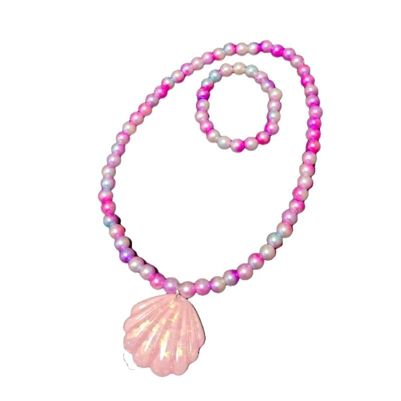 Large shell necklace and bracelet with colorful beads