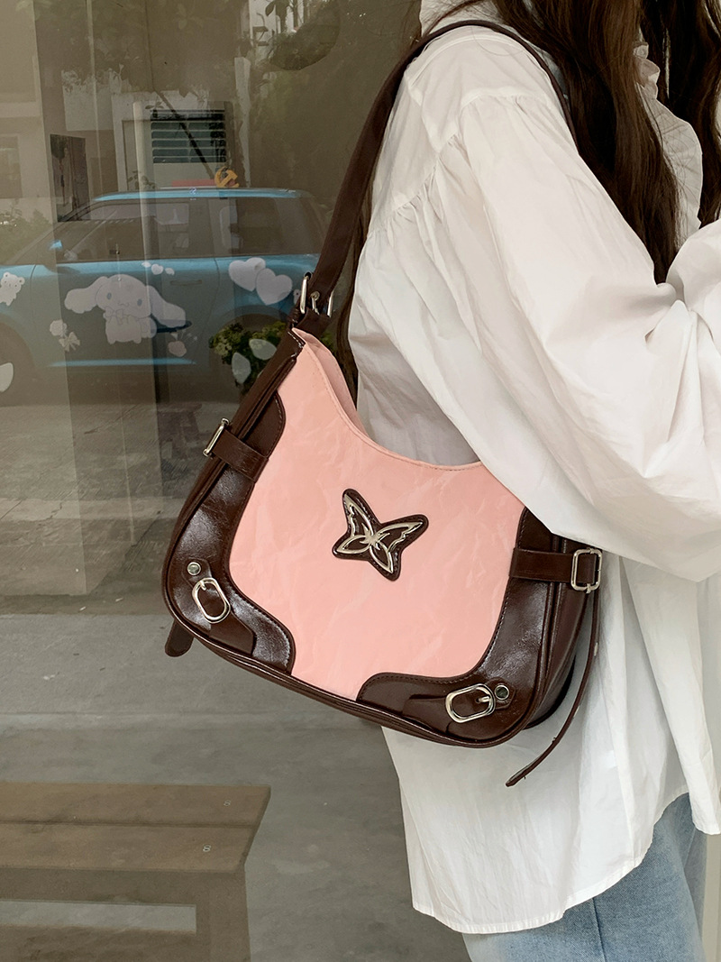 2024 Nova ameriška torba za čez ramo z metuljčki in kontrastnimi zakovicami za motoristično pod pazduho, modna in napredna_voghion.com