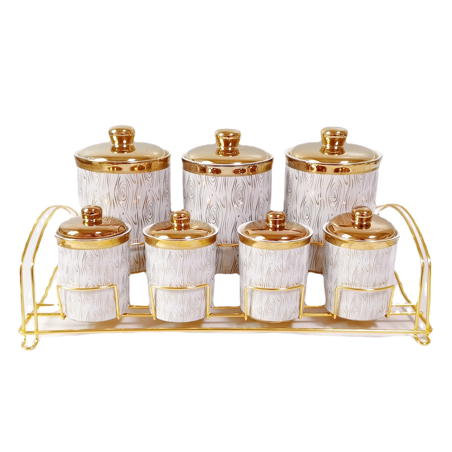 Comercio exterior transfronterizo de exportación de galvanoplastia cerámica sellada tarro cocina condimento tarro de doble capa de oro tarro de almacenamiento tarro de té de café