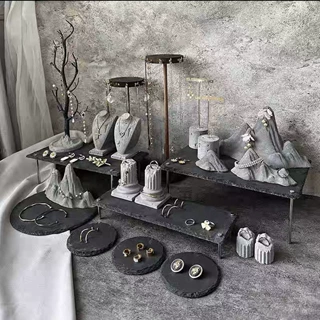 首饰展示架套装 灰色石膏蚀刻罗马戒指托饰品珠宝陈列拍摄道具摆
