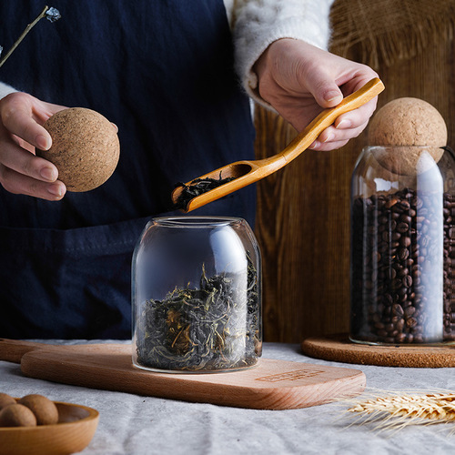 Coffee Bean Jar, Japanese Minimalist Round Glass Bottle with Cork Seal, Storage Canister for Tea, Sealed Canister, Coffee Bean Storage Jar
