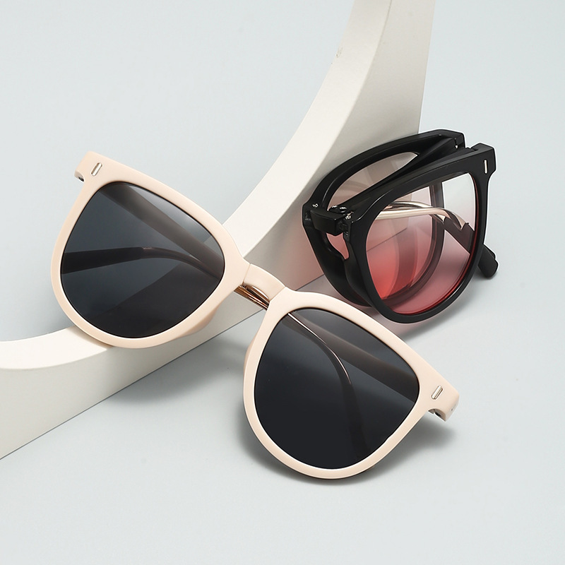 Popular High-End Polarized Sunglasses, Ultra-Light, Sun-Protective, Portable for Driving, Foldable Third-Generation Blush-Colored Glasses