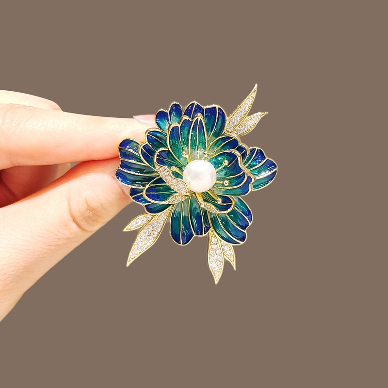 Vintage Enamel Peony Flower Brooch for Women, Niche Chinese Style Painted Flower Pin, Suit Lapel Accessory Pin