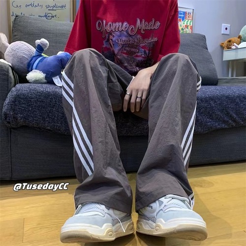 Three Stripes Stitched Casual Pants 2024 Autumn Quick-Dry Summer American Street Wide Leg Long Pants Loose Pants