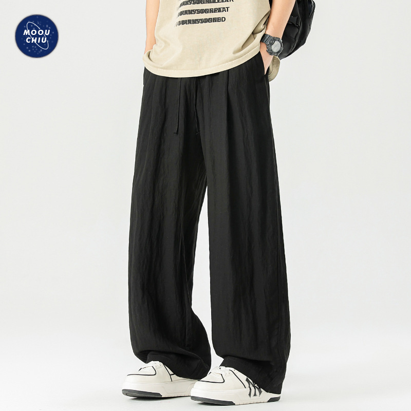 Muqiu Men's Clothing | Thin Linen Lyocell Ice Silk Casual Pants Men's Loose Drape Straight-Leg Sports Wide Leg Pants