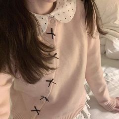 日系软妹娃娃领设计花边衬衫早秋新款甜美显瘦修身波点衬衣女上衣