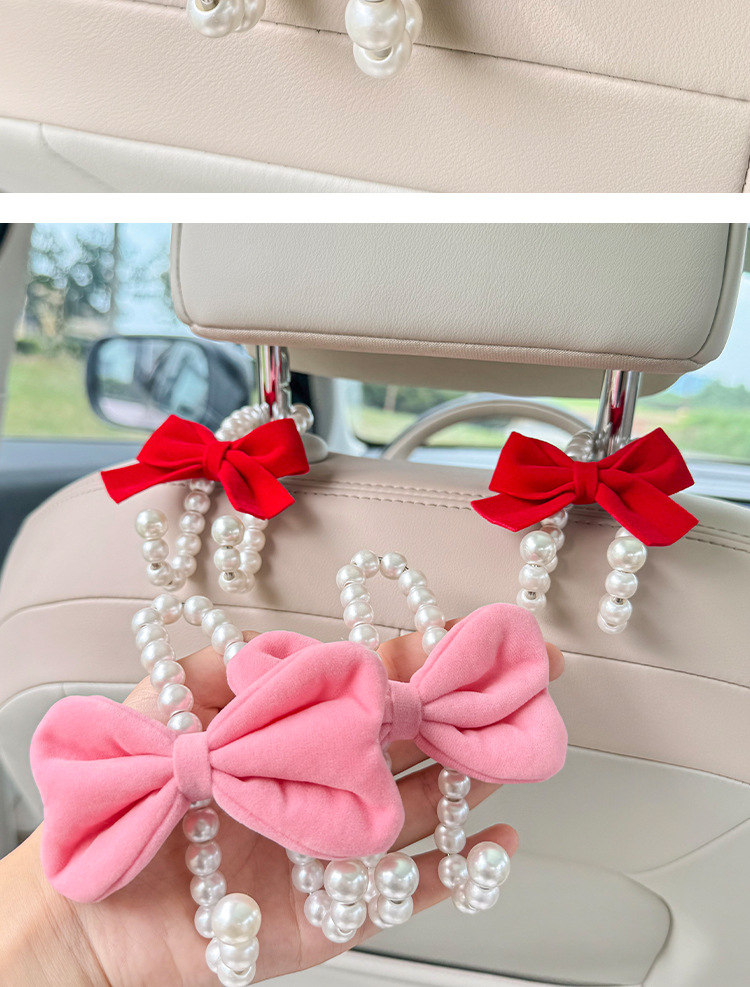 Car Car Hook Girl Bow Pearl Car Rear Seat Back Hook Car Interior Storage Supplies